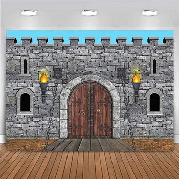 Вход в ворота средневекового замка Древняя каменная стена Фон Рыцари-хранители Хэллоуин День рождения Декор Фотография Фон