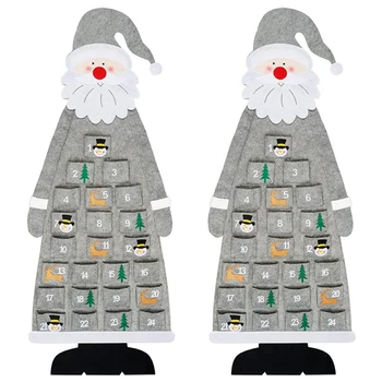 2X Рождественский фетровый адвент-календарь Настенный адвент-календарь Санта-Клауса с карманами 24-дневный многоразовый серый