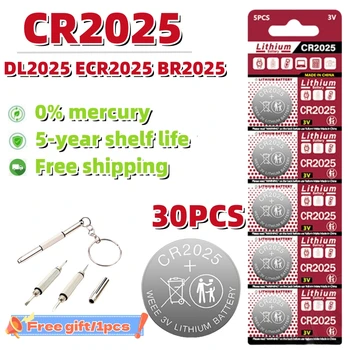30 шт. CR2025 3V Литиевые кнопочные батарейки типа «таблетка» идеально подходят для брелока, часов, калькуляторов, термометров, глюкометров и многого другого с
