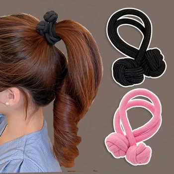 Этнический китайский узел Эластичная веревка для волос Прочный черный розовый резиновый ремешок Женские аксессуары для волос