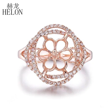 HELON Solid 10-каратное белое золото с паве из натуральных бриллиантов Годовщина свадьбы Модное ювелирное кольцо 9 мм -11 мм круглое жемчужное полумонтировочное кольцо