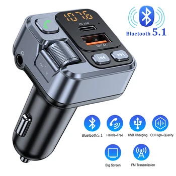 Новый FM-передатчик Автомобильный музыкальный MP3-плеер 3,5 мм AUX Аудио Приемник Тип C PD 30 Вт Быстрая зарядка Громкая связь Bluetooth 5.1 Автомобильный комплект