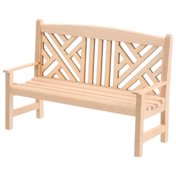 Мини-домик Скамейка с подлокотником Миниатюрная деревенская садовая скамейка Деревянная парковая скамейка