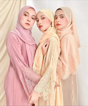 Скромные мусульманские женщины Абайя Кружевные плиссированные длинные макси-платья Турция Курбан-байрам Вечеринка Рамадан Хиджаб Кафтан Арабское платье Дубай Исламские вестидос
