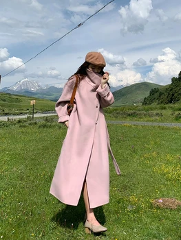 Корейская версия свободного двустороннего шерстяного пальто для женского длинного шерстяного пальто толщиной до колена 100% шерстяное шерстяное пальто 23 новых осенне-зимних стиля