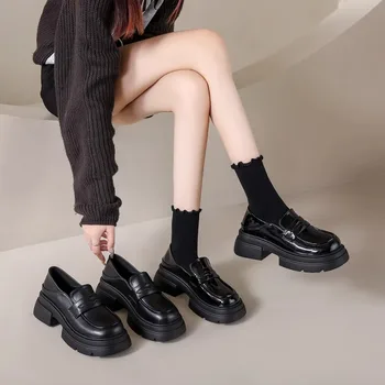 Британский стиль Слипоны Обувь Для Женщин Сабо Платформа Женская Обувь Черные Балетки Modis Повседневные Кроссовки Неглубокий Рот Круглый Носок Бык