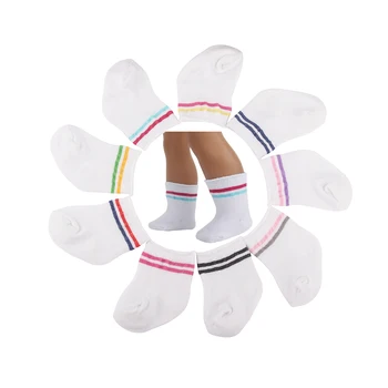 10 цветов полосатые белые носки для кукол Высококачественный носок для американцев 18 дюймов, 43 см Baby New Bron & OG, Life Dolls Аксессуары Подарочная игрушка