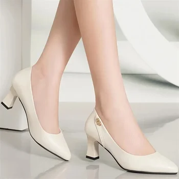 Sapatos Femininas Женщины Cool Comfort Spring Slip на бежевом высоком каблуке Туфли на высоком каблуке для офисной леди Сексуальная вечеринка Черная стильная обувь E1451