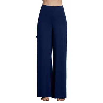 Новые женские удобные однотонные широкие штанины для йоги с карманами Брюки для йоги с высокой талией Pantalones de Mujer Cintura Alta