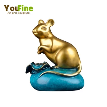 Современное искусство Бронзовая мышь Скульптура Сидящая мышь Бронзовая статуя Офис Богатство Талисман Орнамент Украшение дома Ремесла