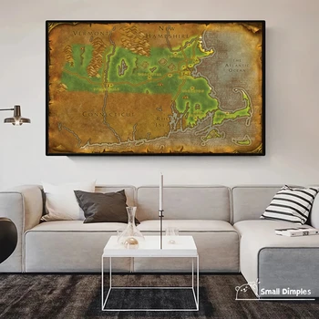 Карта Массачусетса - World Of Warcraft Стиль Карта Игра Плакат Холст Искусство Печать Украшение дома Настенная живопись ( Без рамки )