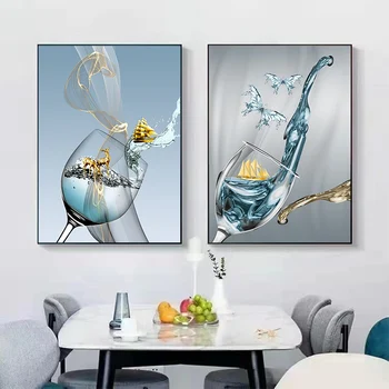 Современный минималистичный креативный бокалы для вина Светлые роскошные художественные картины Фрески для гостиной Плакаты Настенные украшения Домашний декор