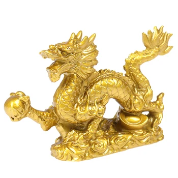 1PC Хороший Счастливый Золотой Дракон Китайский Зодиак Двенадцать Статуй Золотая Статуя Дракона Животные Скульптурные Статуэтки Украшение рабочего стола