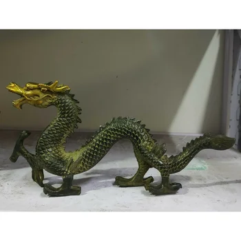 31 см Редкая бронзовая статуя со старой патиной, резная счастливый дракон ~ Отогнать зло