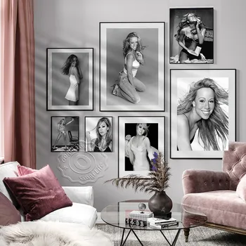 Американская певица Мэрайя Кэри Черно-белый винтажный художественный портретный плакат, звезда актриса сексуальные художественные принты, поклонники собирают наклейку на стену