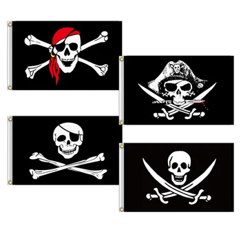  Пират Пират Мертвец Треугольный Флаг 2X3 Полиэстер Кросскостя Пиратский Флаг Баннер Для Наружных Внутренних Аксессуаров