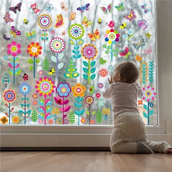 9 Цветочная бабочка Наклейки на окна Домашний детский сад Стеклянные декоративные наклейки на окна
