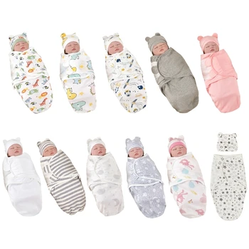 Регулируемый набор спальных мешков и шапок для новорожденных Пеленки для новорожденных Дышащий спальный мешок с фетальными шапочками для 0-3 месяцев