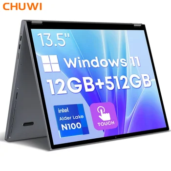 CHUWI FreeBook Ноутбук 2-в-1 13,5-дюймовый FHD, 512 ГБ SSD, 12 ГБ LPDDR5, Intel N100 (до 3,4 ГГц) Ноутбуки-трансформеры с Windows 11 Wi-Fi 6