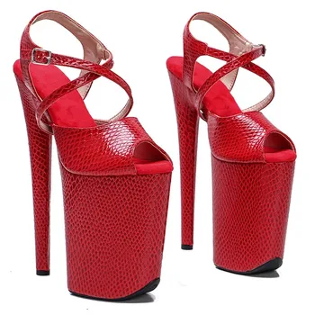 красный 23 см / 9 дюймов с PU Starps Маленькая платформа Сандалии на высоком каблуке Сексуальная обувь для танцев на пилоне 024