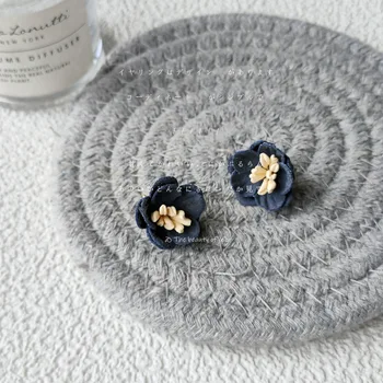 Супер красивые и жирные серьги ручной работы с голубым цветком Haze Корейские французские сладкие и модные серьги Dongdaemun