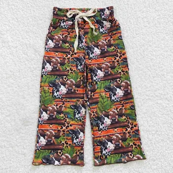  Оптовая торговля Детские брюки для девочек Дети Западный леопард Одежда Для малышей Карман Эластичные фермерские брюки Мягкая одежда