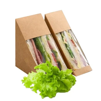 Индивидуальный продуктУпаковка для сэндвич-боксов Биоразлагаемая коробка для сэндвичей из крафт-пластика Одноразовые пакеты для бутербродов Натуральный/коричневый