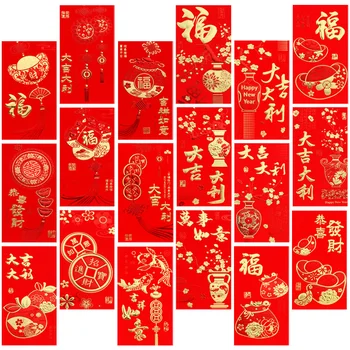 Новогодние красные конверты Hongbao Красный карман для Нового года Весенний фестиваль День рождения Женитьба Красный подарок Деньги Конверты