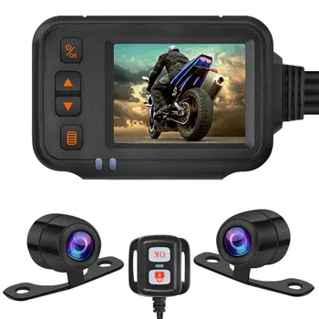  Видеорегистратор с камерой мотоцикла, 2-дюймовый IPS-экран 1080P + 720P Двойной AHD Велосипедный видеорегистратор G-Sensor Режим парковки Диктофон Черный