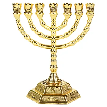 Золотая еврейская менора Подсвечники Религии Канделябры Ханука Подсвечники 7 Ветвь Менора -S