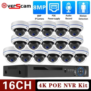 H.265 16CH 4K CCTV Камера видеонаблюдения 8MP Наружный IP66 Водонепроницаемый аудио купольный POE IP-камера Видеонаблюдение NVR Комплект HDMI