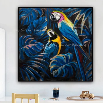 100% синяя птица-попугай ручной работы, красивый поп-дизайн животных, картина маслом для украшения офиса, гостиной, подарок