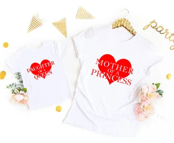 1pcs Мать принцессы Дочь королевы Мама и я Рубашка ко Дню святого Валентина Семейный наряд Одежда Лето Повседневная футболка