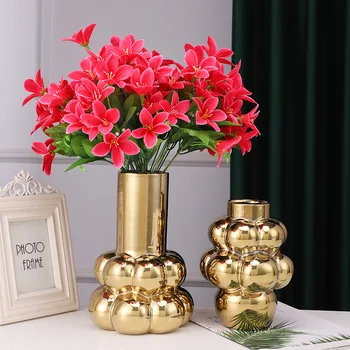 скандинавская золотая керамическая ваза, вход в дом, ваза, цветочная композиция, украшение ручной работы