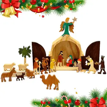 Набор рождественских вертепов Деревянная фигурка Маленькие животные и персонажи Игра в помещении Ремесла Классический Рождество Изысканное рождественское украшение