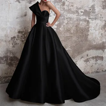 Черный Элегантные выпускные платья без рукавов на одно плечо Без бретелек Спинка Длинный шлейф Вечернее платье для вечерней вечеринки на заказ Vestidos De Gala