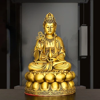 Украшение бодхисаттвы Гуаньинь из чистой меди Сидящая богиня лотоса Гуаньинь дома, предлагающая статую Гуаньинь в буддийском храме
