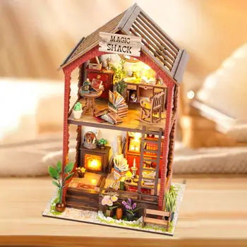 1 Набор DIY Деревянная вилла Кукольный домик Создайте уютный книжный уголок с изысканными деталями Модели Набор Игрушки