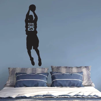 Наклейка на стену баскетболиста | Изготовленное на заказ название баскетбольного мяча и цифровая наклейка настенная наклейка G-139