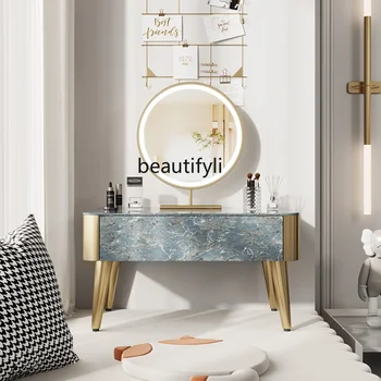  Светлый роскошный каменный стол с эркером Туалетный столик Спальня Современный минималистичный маленький столик для макияжа Балконный комод