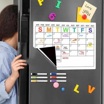 2024 Магнитный календарь для сухого стирания Белая доска Магнит на холодильник Гибкие наклейки для ежедневных сообщений с 5 досками Ручка 1 ластик