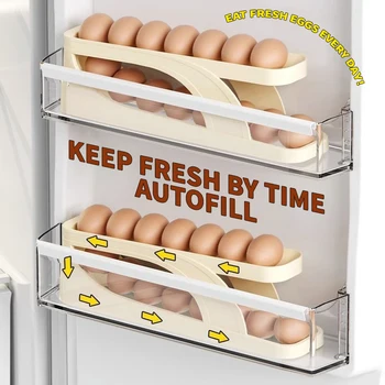  Автоматическая прокручивающаяся стойка для яиц Ящик для хранения Корзина для яиц Держатель контейнера Органайзер Rolldown Холодильник Дозатор яиц для кухни