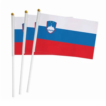 Aerxrbrae Мировой национальный флаг 14 * 21 см Словения Флаги ручной волны 100 шт. / сумка с пластиковым флагштоком Полиэстер