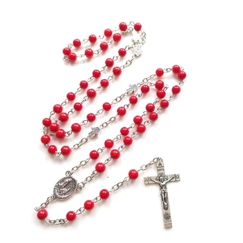 Стеклянные бусины Четки Ожерелье Иисус Кулон Длинные цепи Религиозные украшения