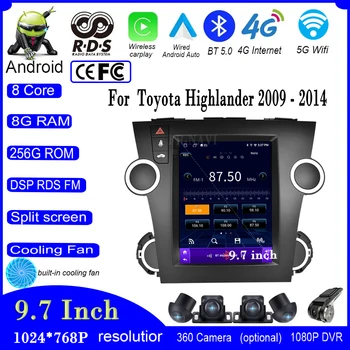 9,7 дюйма для Toyota Highlander 2009 - 2014 Android 13 4G Lte Авто Стерео GPS Радио Мультимедиа Видео CarPlay Авто Экран IPS DSP