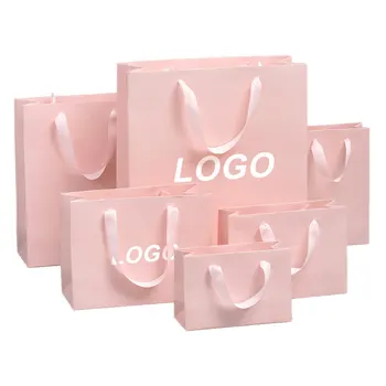  индивидуальный продукт、Индивидуальная ткань бутик картонная упаковка матовый дешевый розовый бумажный пакет с вашим собственным логотипом для sm