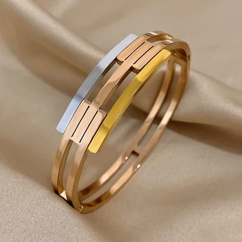 Greatera Водонепроницаемый трехцветный браслет из нержавеющей стали манжеты браслеты для женщин позолоченные геометрические металлические браслеты ювелирные изделия