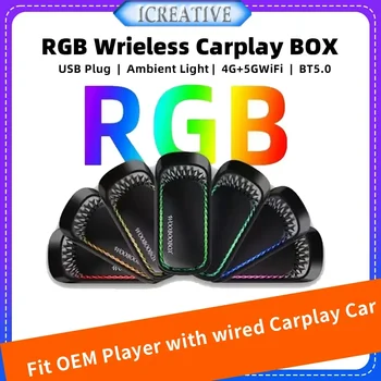Linux RGB Красочный беспроводной адаптер CarPlay Smart AI Box Авто OEM Проводной для беспроводного USB-ключа Штекер MINI Car Play Phone Connect