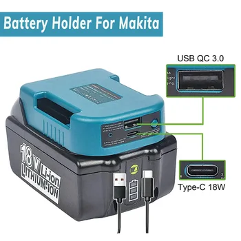  для Makita 18 В с USB с держателем батареи Type-C для аккумулятора Makita 18 В BL1840 BL1850 BL1860 Адаптер зарядного устройства Быстрая зарядка
