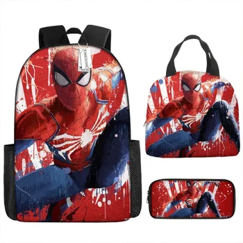 3PC-SET Школьный рюкзак Disney Spider-Man игровой рюкзак большая вместимость сумка для завтрака ученика начальной школы сумка для льда сумка для карандашей Mochila